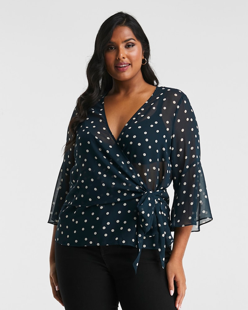 Front of a model wearing a size 1X Forest Spot Top in Teal/Milk by Estelle. | dia_product_style_image_id:264227